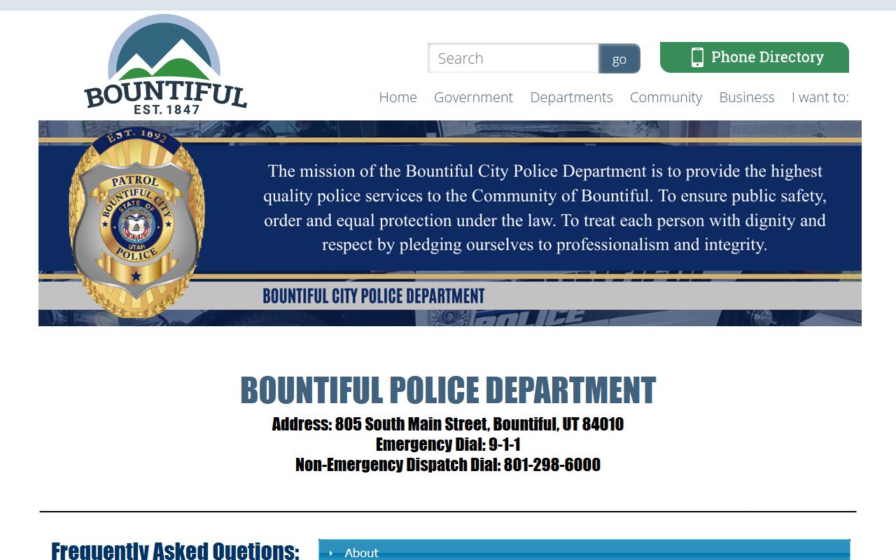 Bountiful Police Department official page for criminal records access