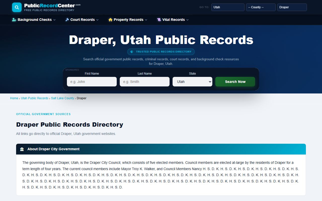 Draper Utah public records directory for criminal records access