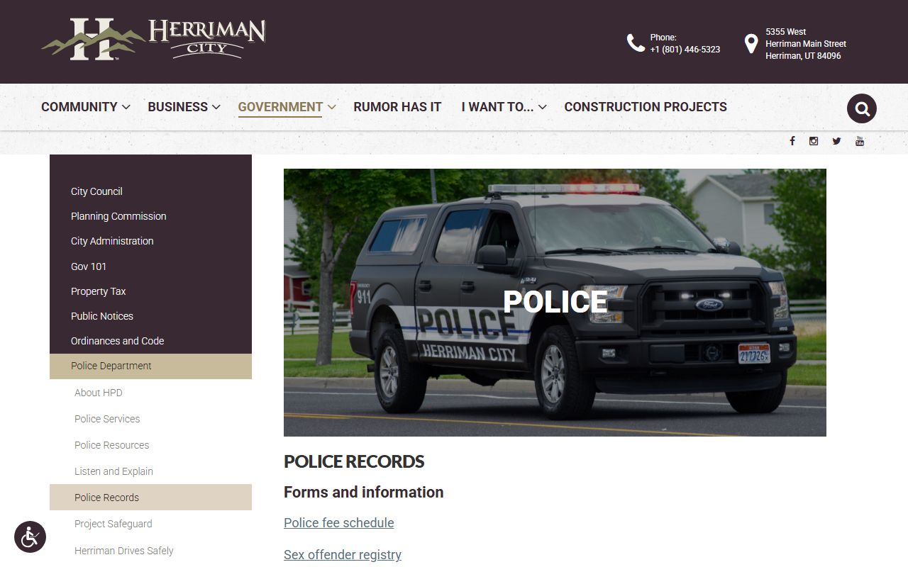 Herriman Police Department records Herriman criminal records