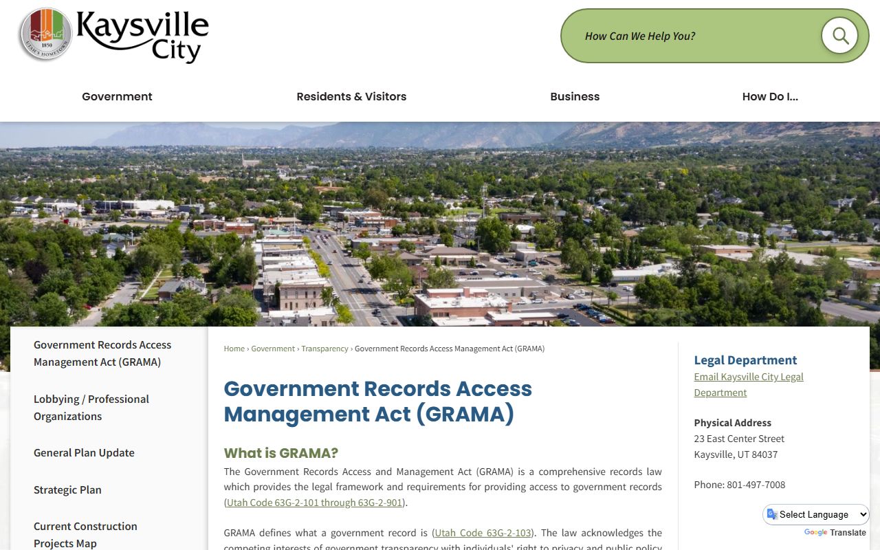 Kaysville City GRAMA information Kaysville criminal records