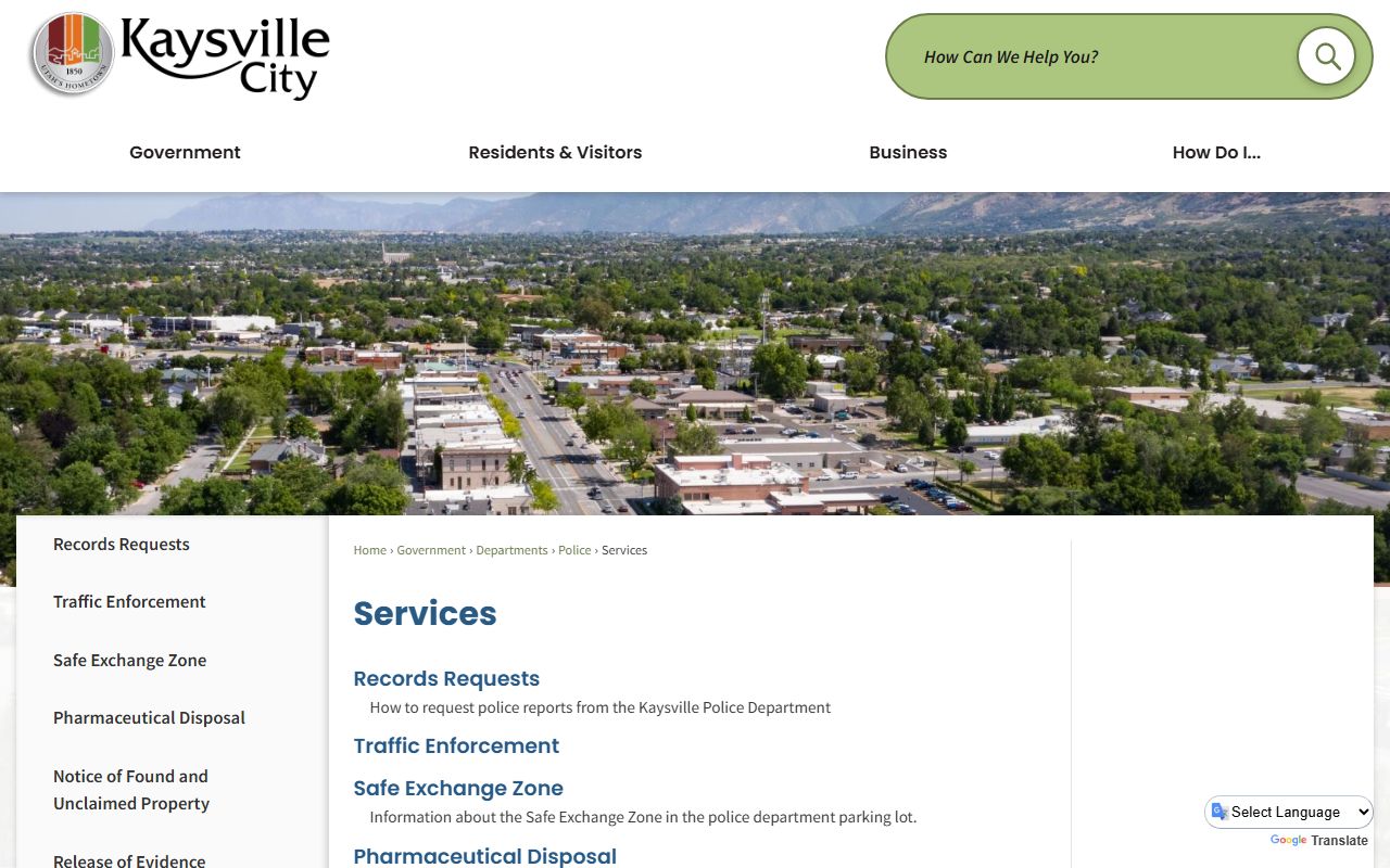 Kaysville Police Department services Kaysville criminal records