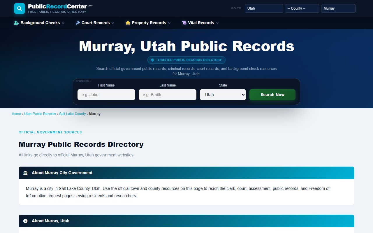 Murray City Utah public records directory for criminal records