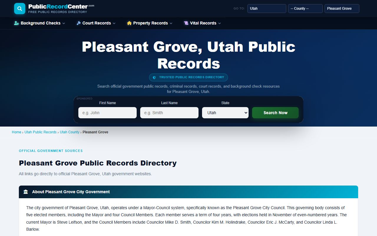 Pleasant Grove public records directory for Pleasant Grove criminal records