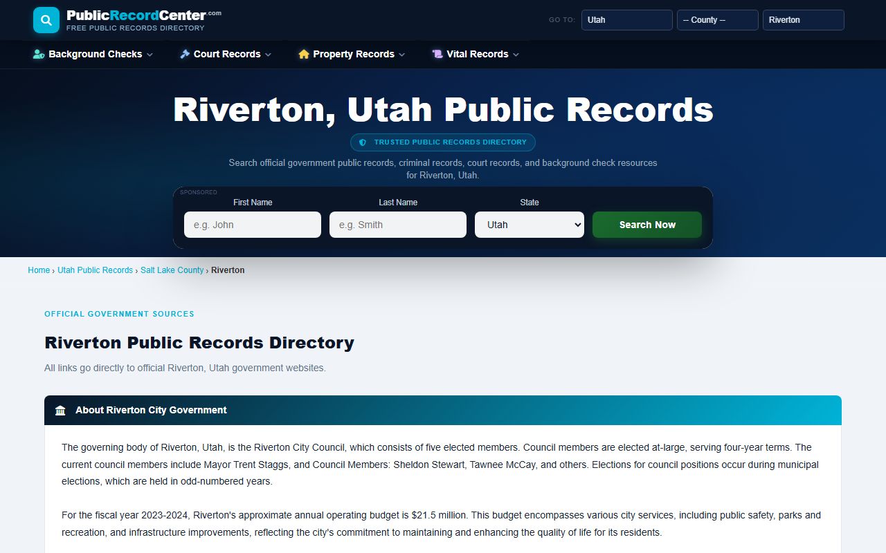Riverton Utah public records directory covering criminal records agencies