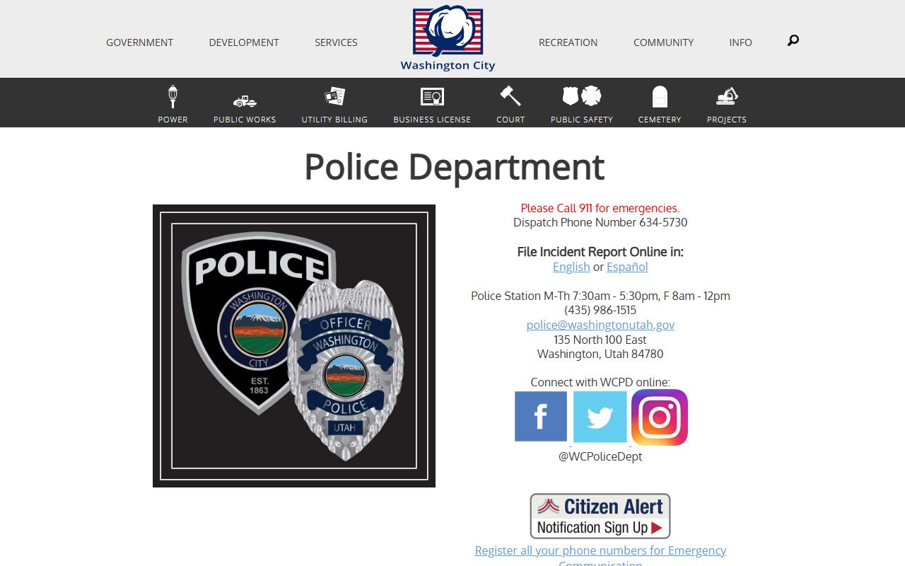 Washington City Police Department Washington City criminal records