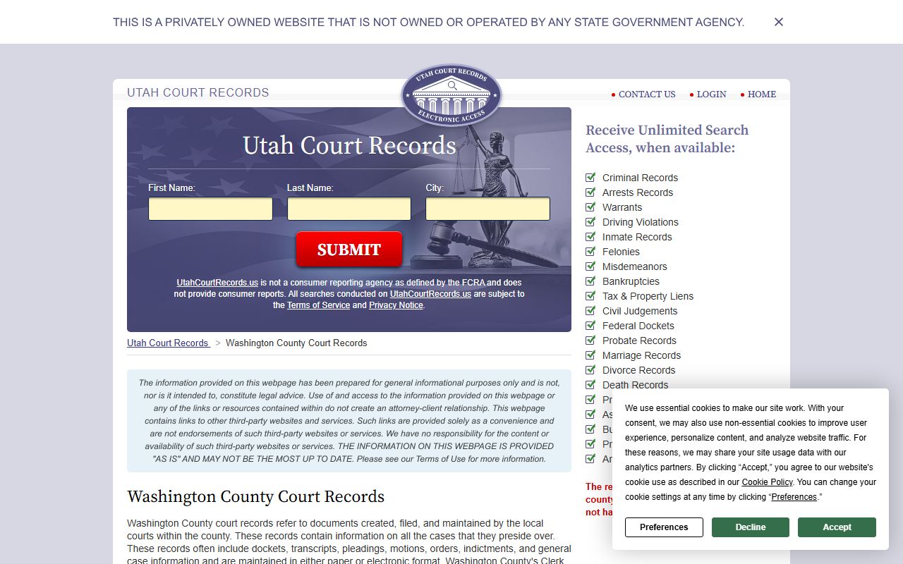 Washington County court records Washington City criminal records