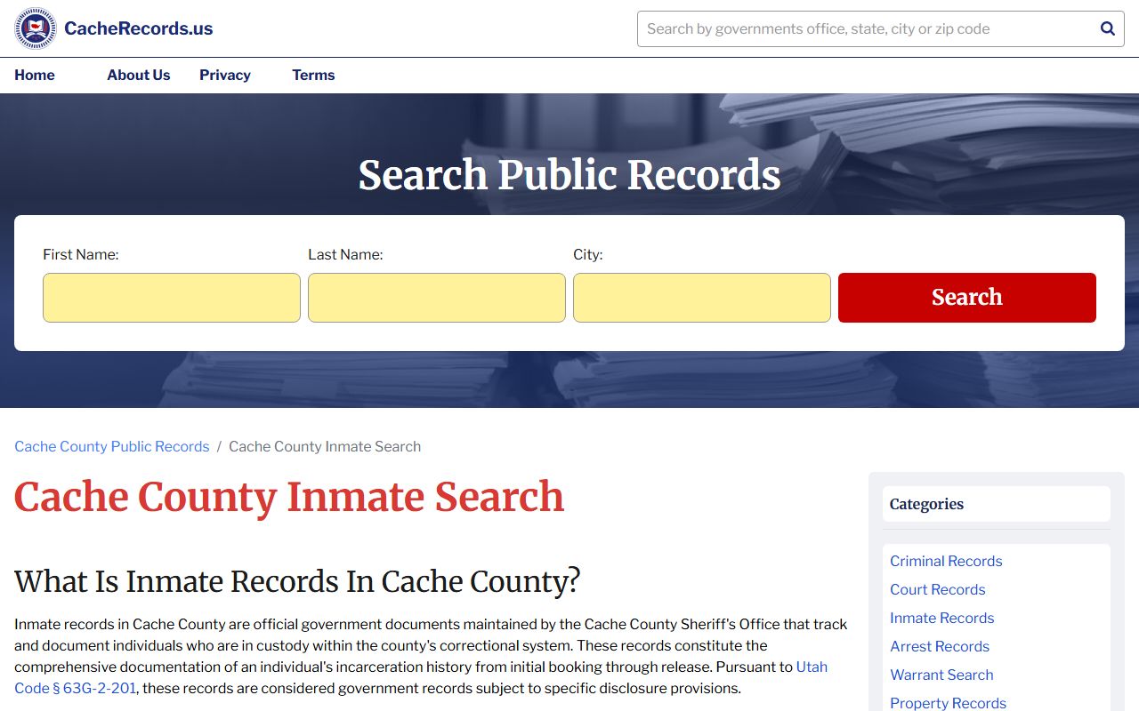 Cache County inmate search tool for jail booking records