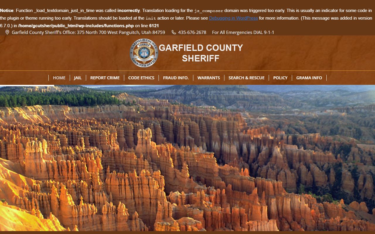 Garfield County Sheriff's Office for criminal records and arrest records