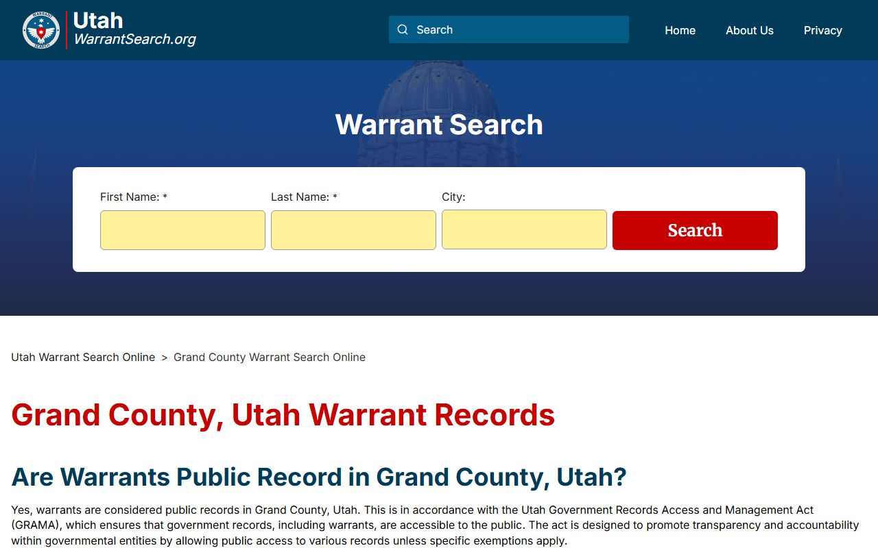 Grand County warrant search for active arrest warrants