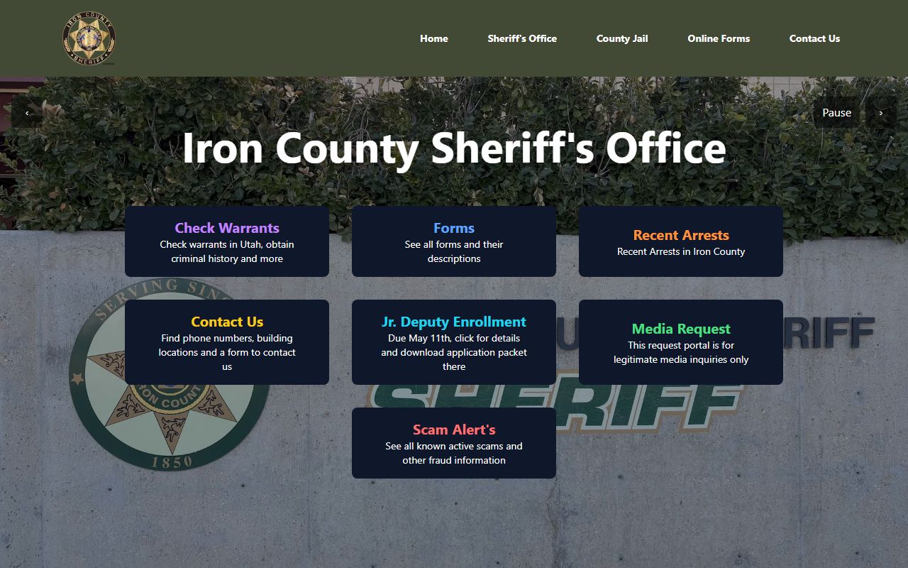 Iron County Sheriff's Office official website for criminal records and arrest records