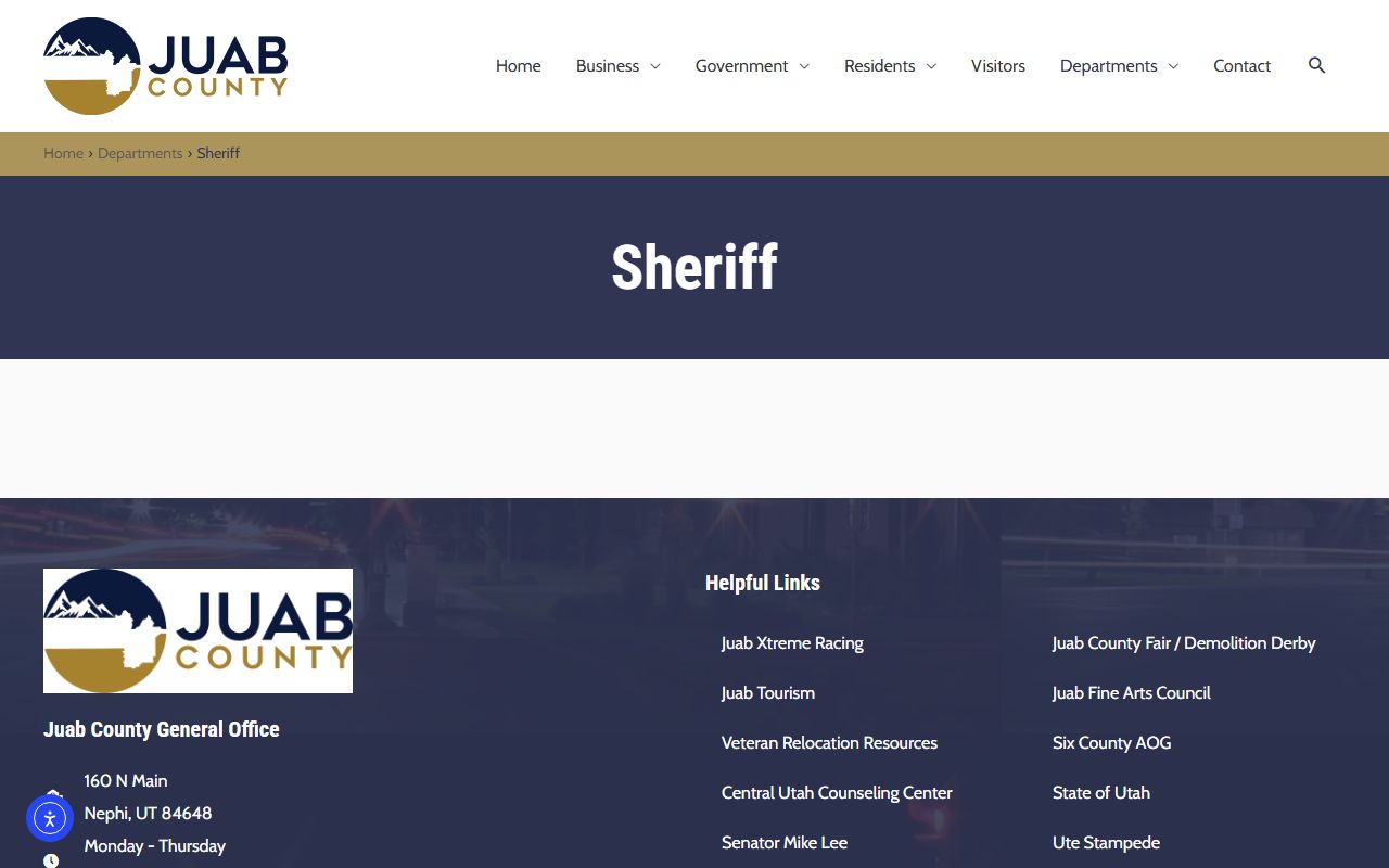 Juab County government Sheriff Department page for criminal records and public safety