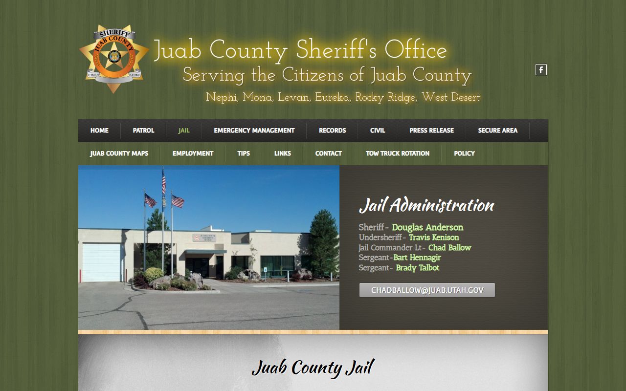 Juab County Jail Division page for inmate information and booking records