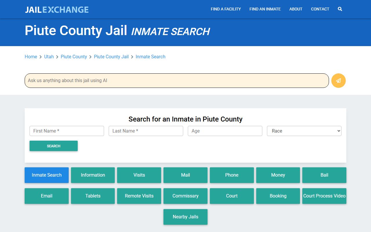 Piute County inmate search and mugshots page for criminal records