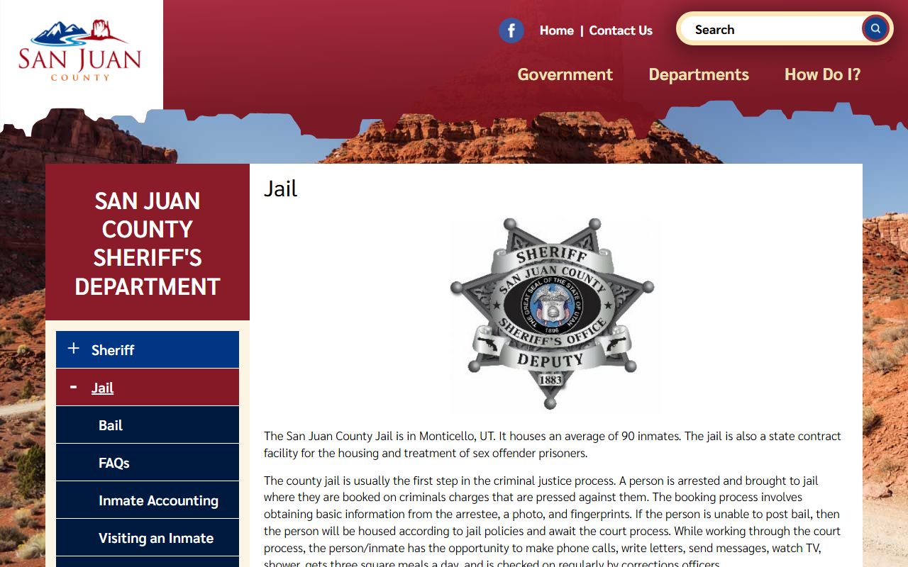 San Juan County Jail page for inmate search and criminal records access