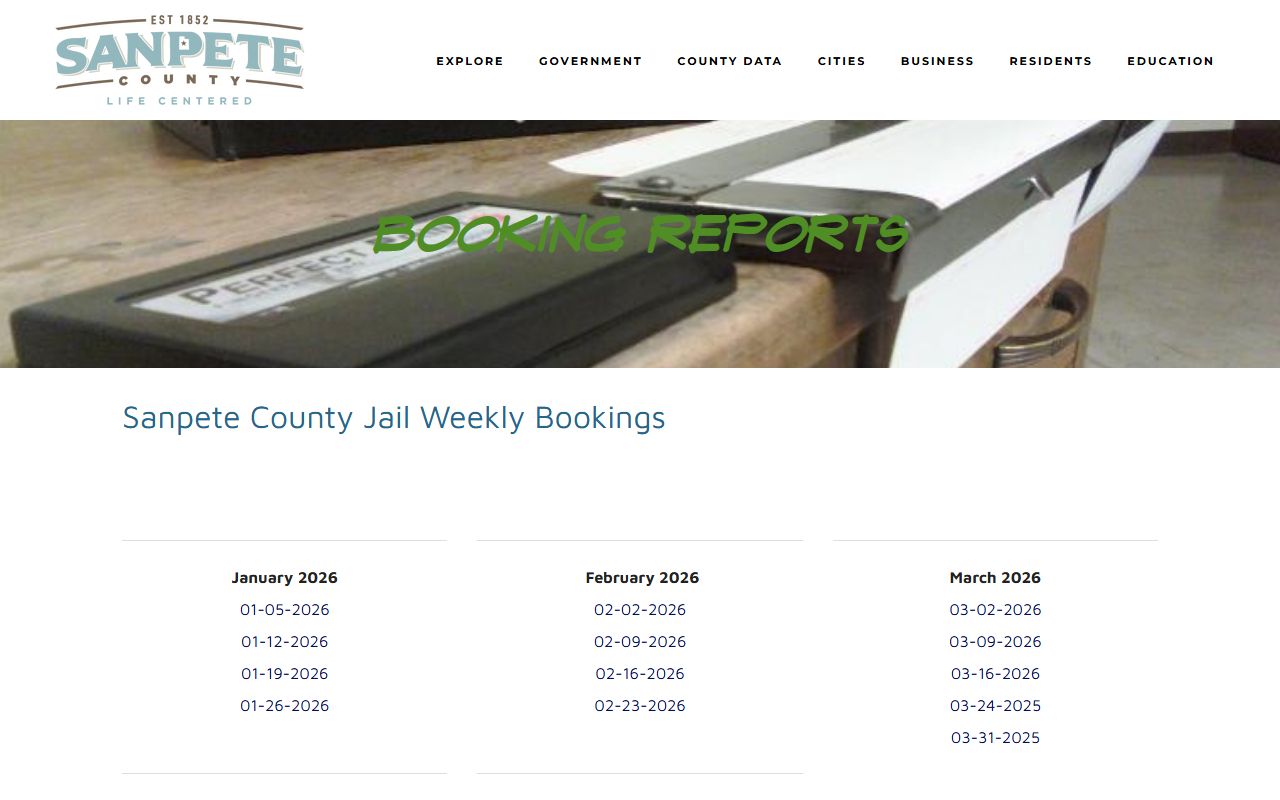 Sanpete County weekly booking reports page for arrest records and criminal history