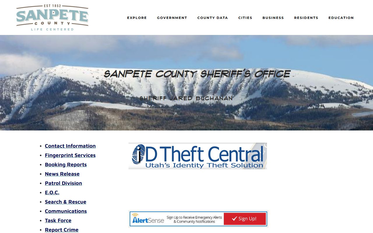 Sanpete County Sheriff's Office official page for criminal records and arrest information