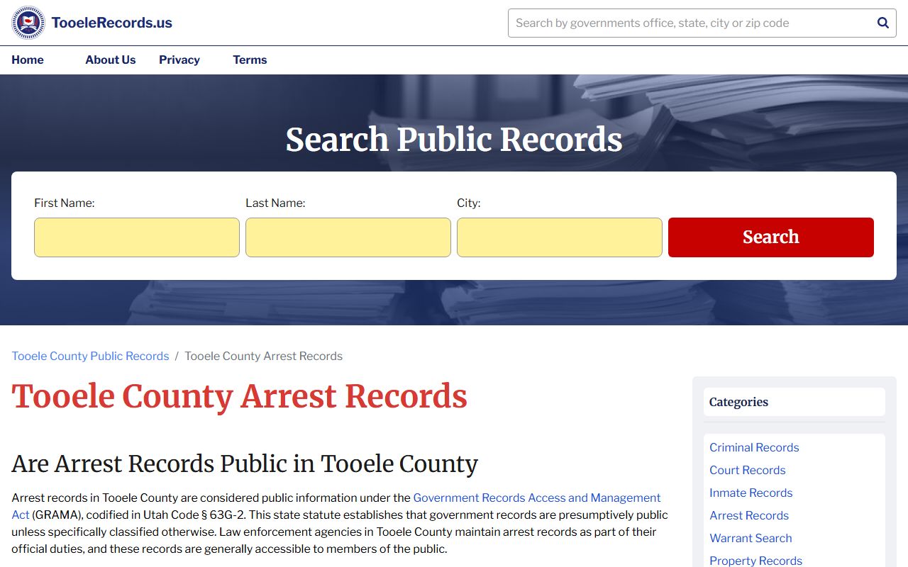 Tooele County arrest records directory for public access