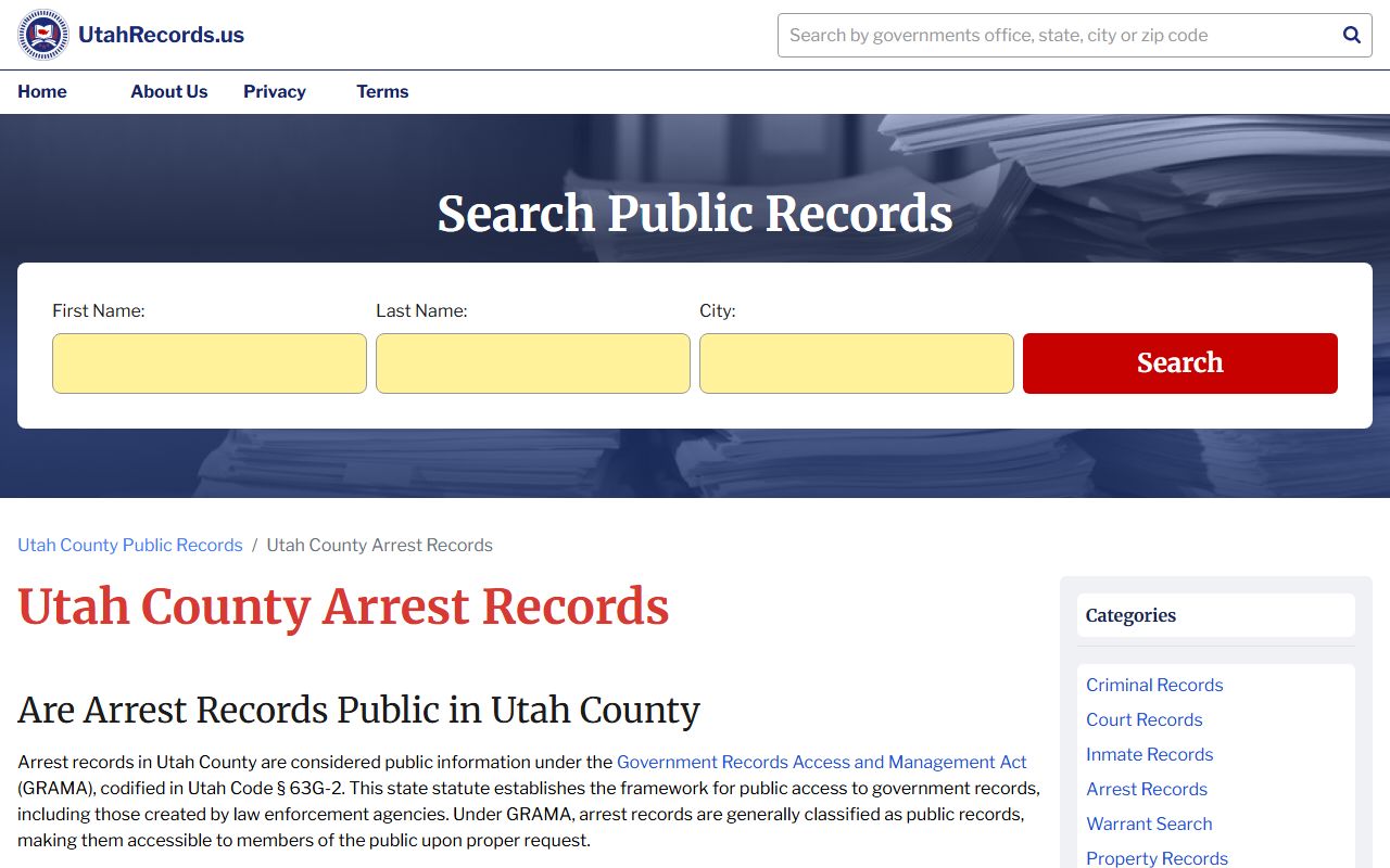 Utah County arrest records directory and Sheriff's Office booking data