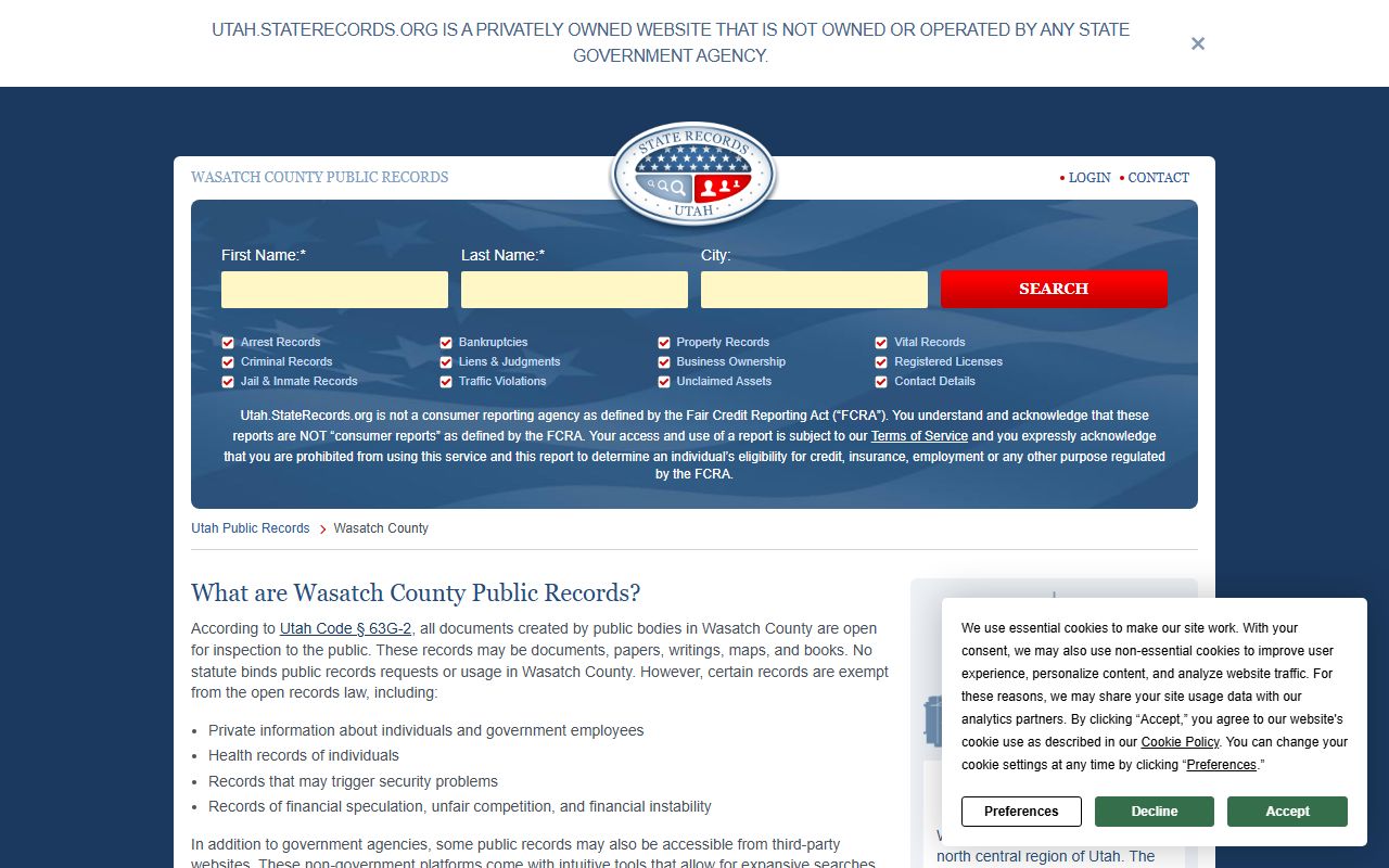 Wasatch County criminal records directory for arrest and court record searches