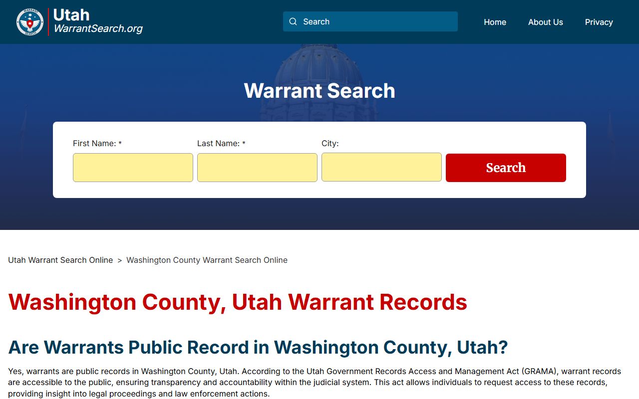 Washington County warrant search tool for active arrest and bench warrants